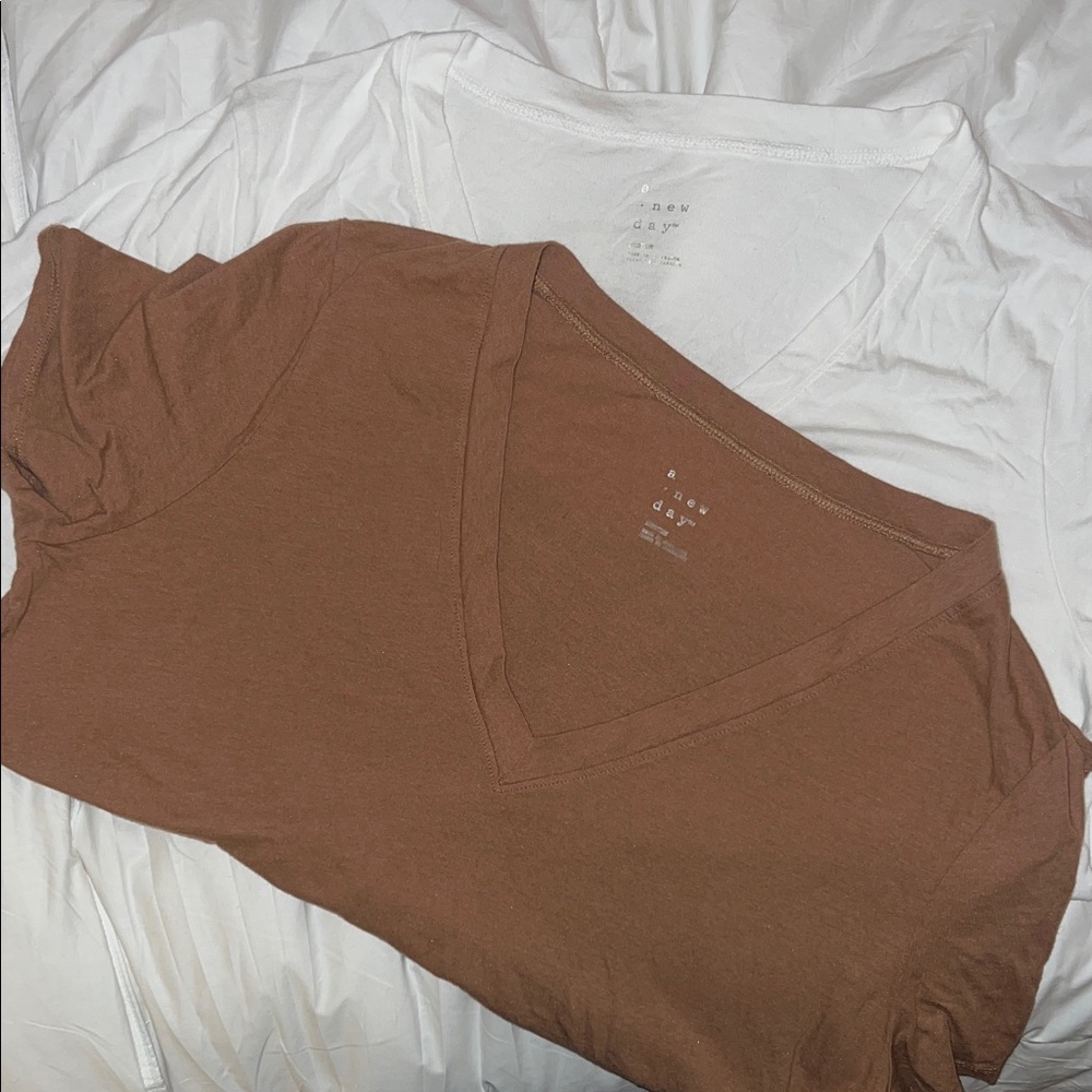 Brown and White V-Neck Women's Top